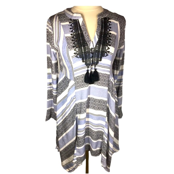 Knox Rose Boho Handkerchief Dress Size XS Flowy Blue Stripe embroidered cover up - Picture 1 of 9
